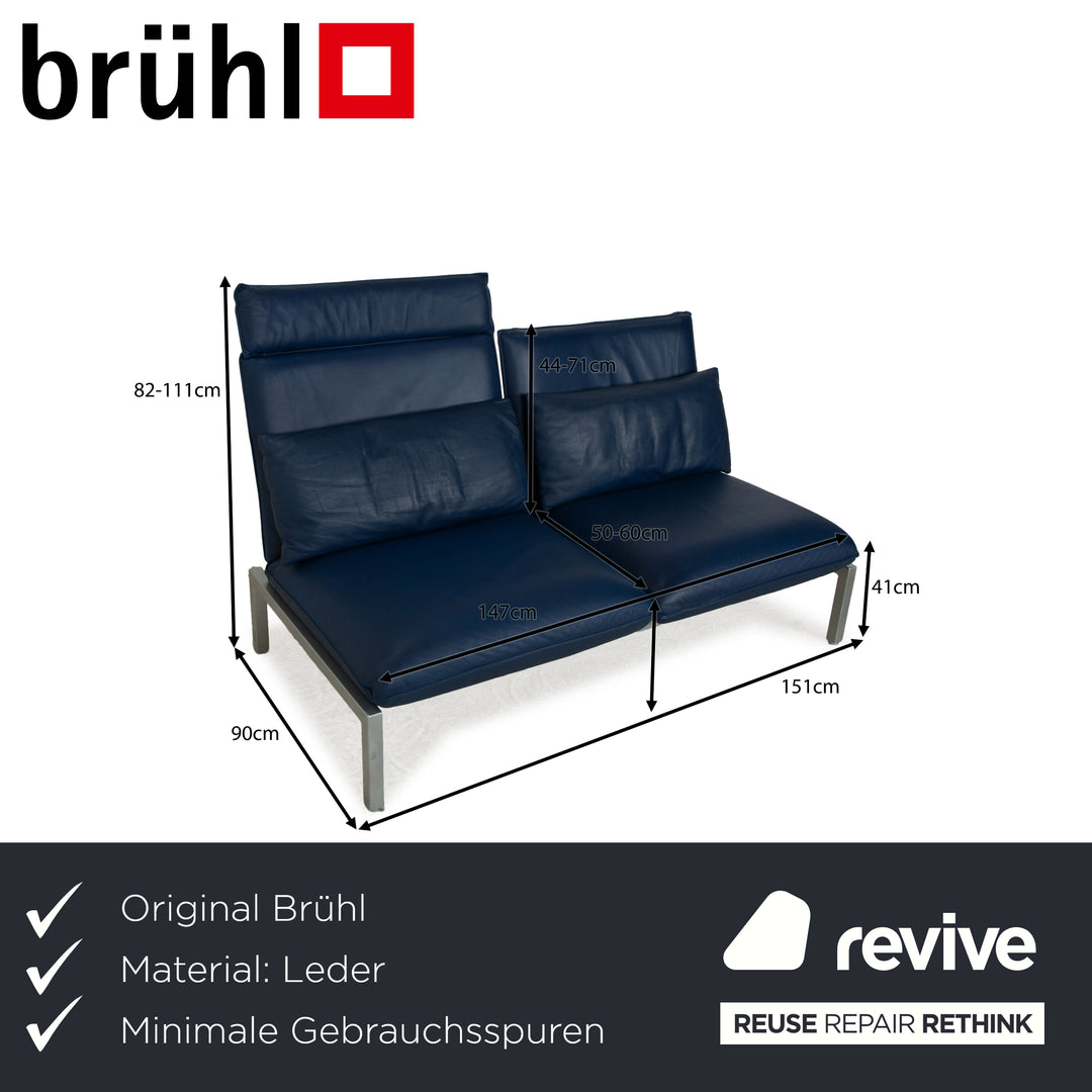 Brühl Roro Leder Zweisitzer Blau manuelle Funktion Sofa Couch Schlaffunktion