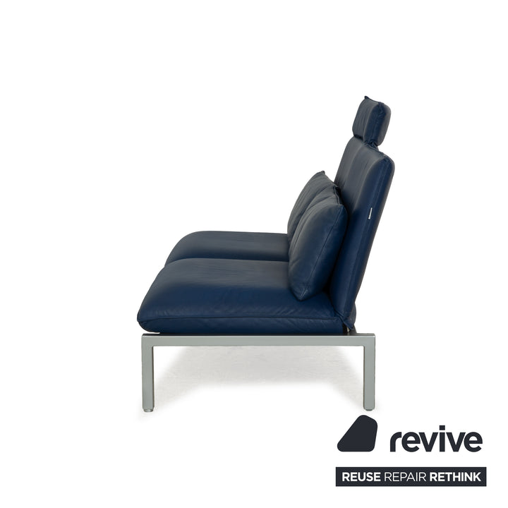 Brühl Roro Leder Zweisitzer Blau manuelle Funktion Sofa Couch Schlaffunktion