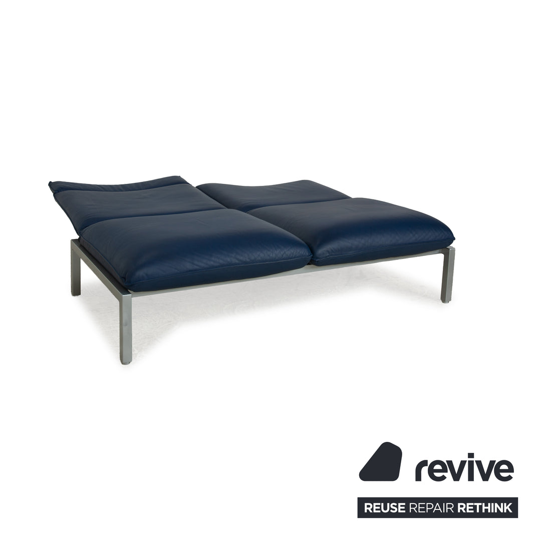 Brühl Roro Leder Zweisitzer Blau manuelle Funktion Sofa Couch Schlaffunktion