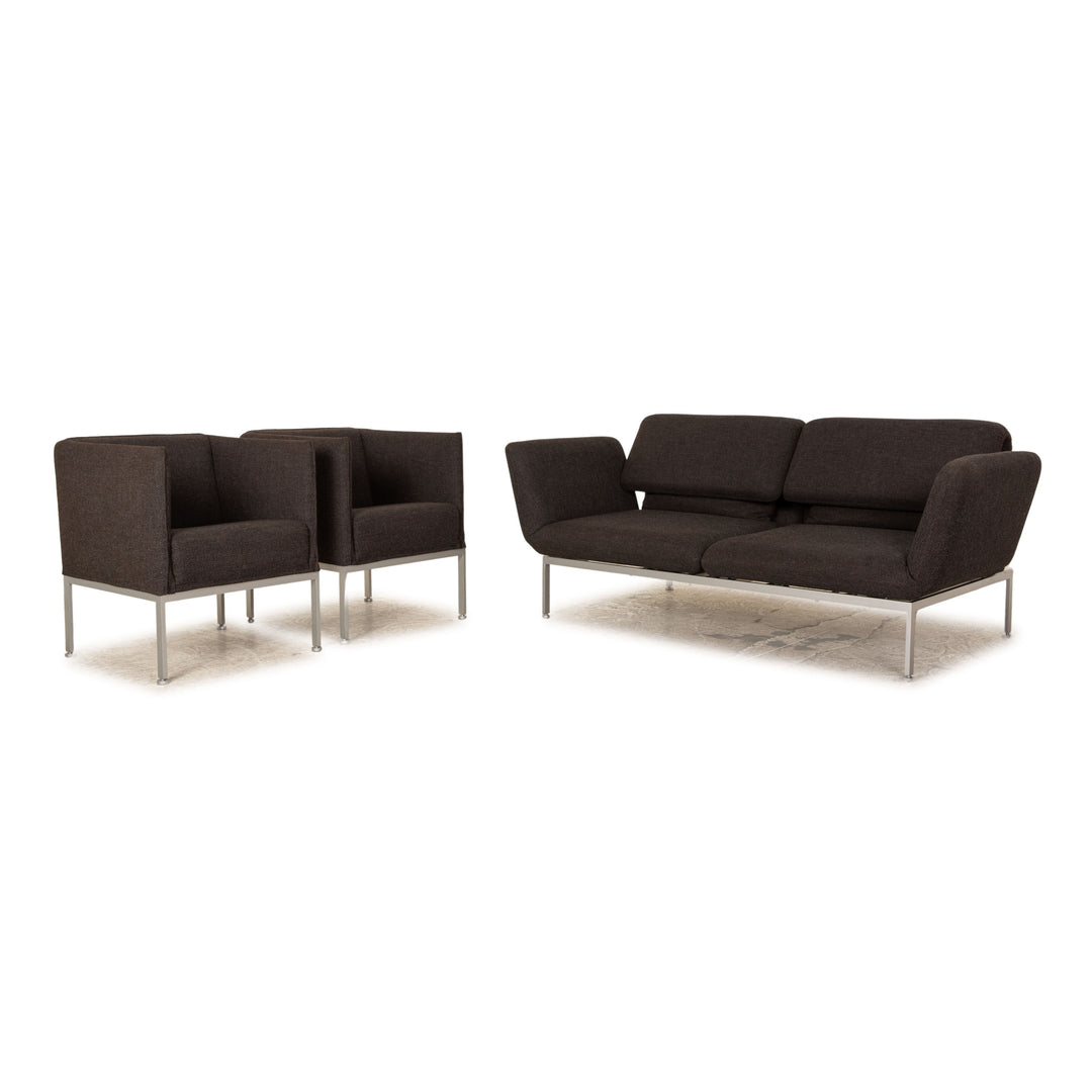 Brühl Roro ensemble de canapés en tissu gris foncé 2 places 2x fauteuils fonction manuelle fonction sommeil