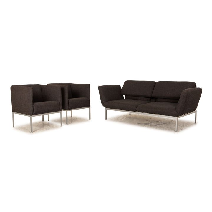 Brühl Roro ensemble de canapés en tissu gris foncé 2 places 2x fauteuils fonction manuelle fonction sommeil