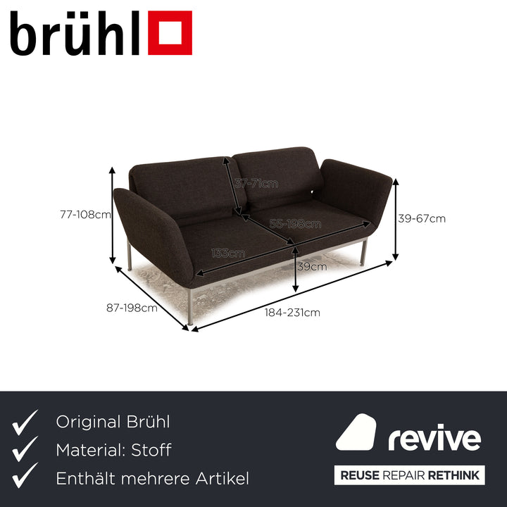 Brühl Roro ensemble de canapés en tissu gris foncé 2 places 2x fauteuils fonction manuelle fonction sommeil
