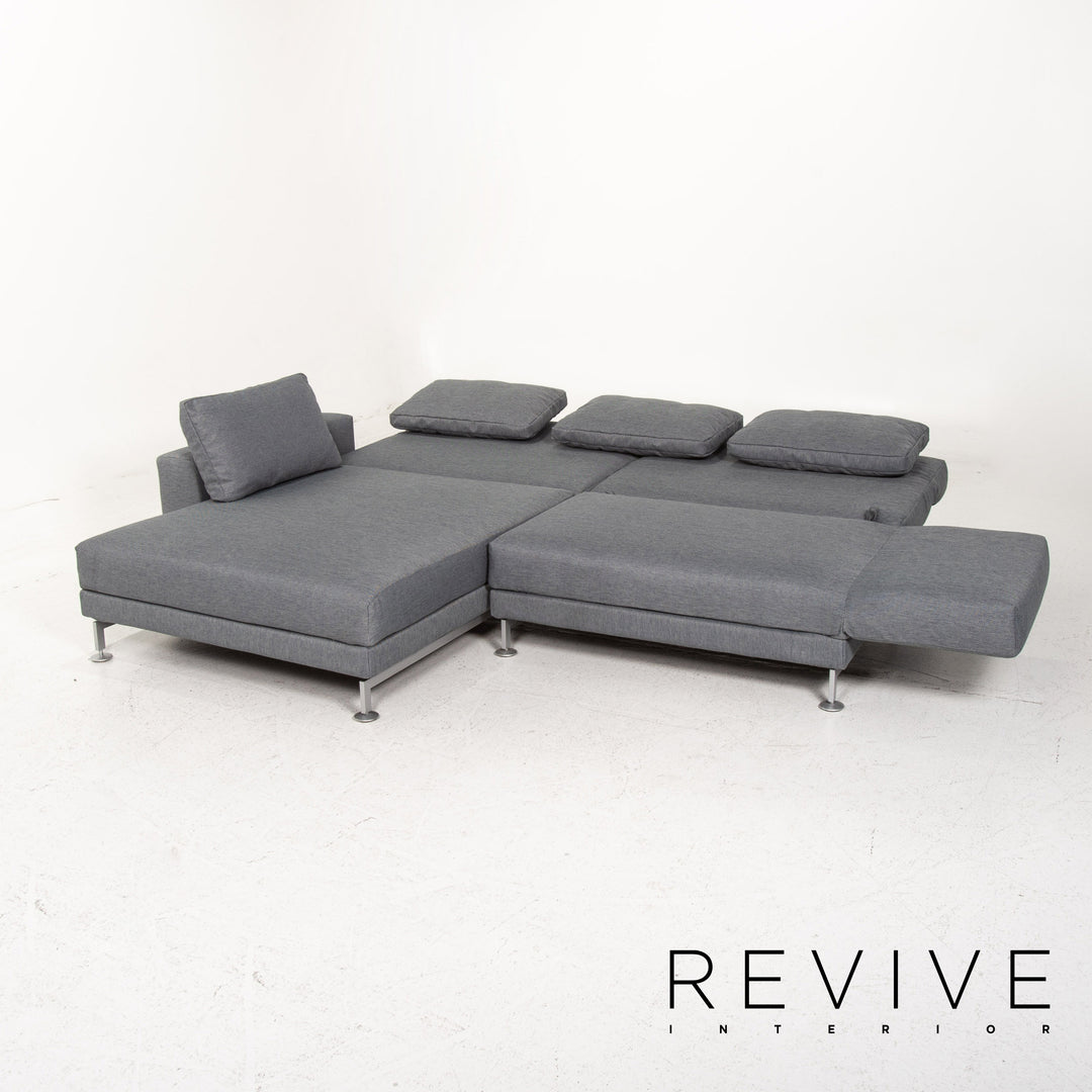 Brühl Moule Stoff Sofa Garnitur Graublau Funktion Relaxfunktion Schlaffunktion Schlafsofa 1x Ecksofa 1x Hocker #15551