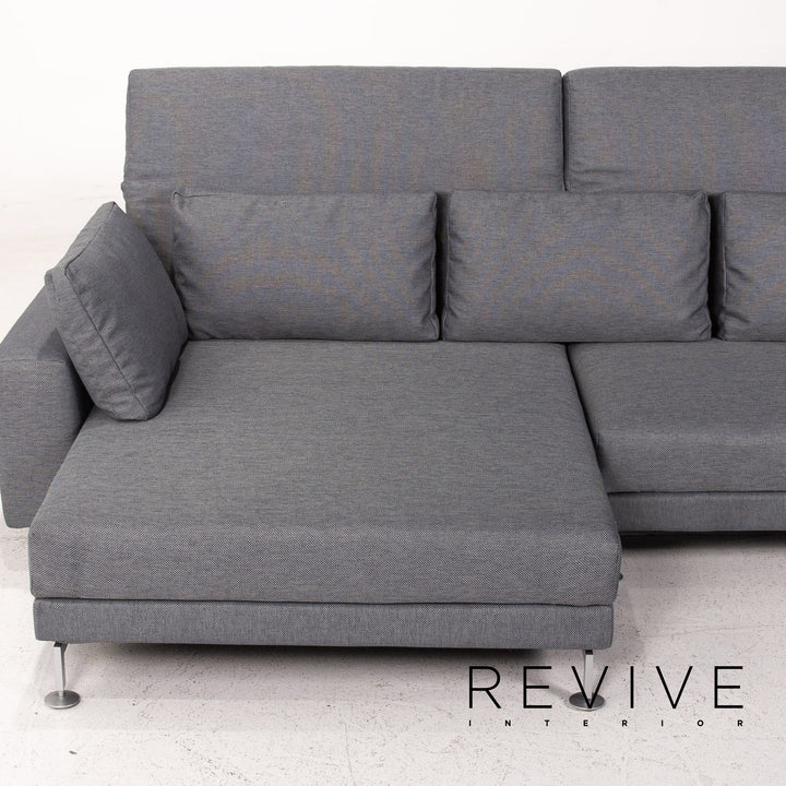Brühl Moule Stoff Sofa Garnitur Graublau Funktion Relaxfunktion Schlaffunktion Schlafsofa 1x Ecksofa 1x Hocker #15551
