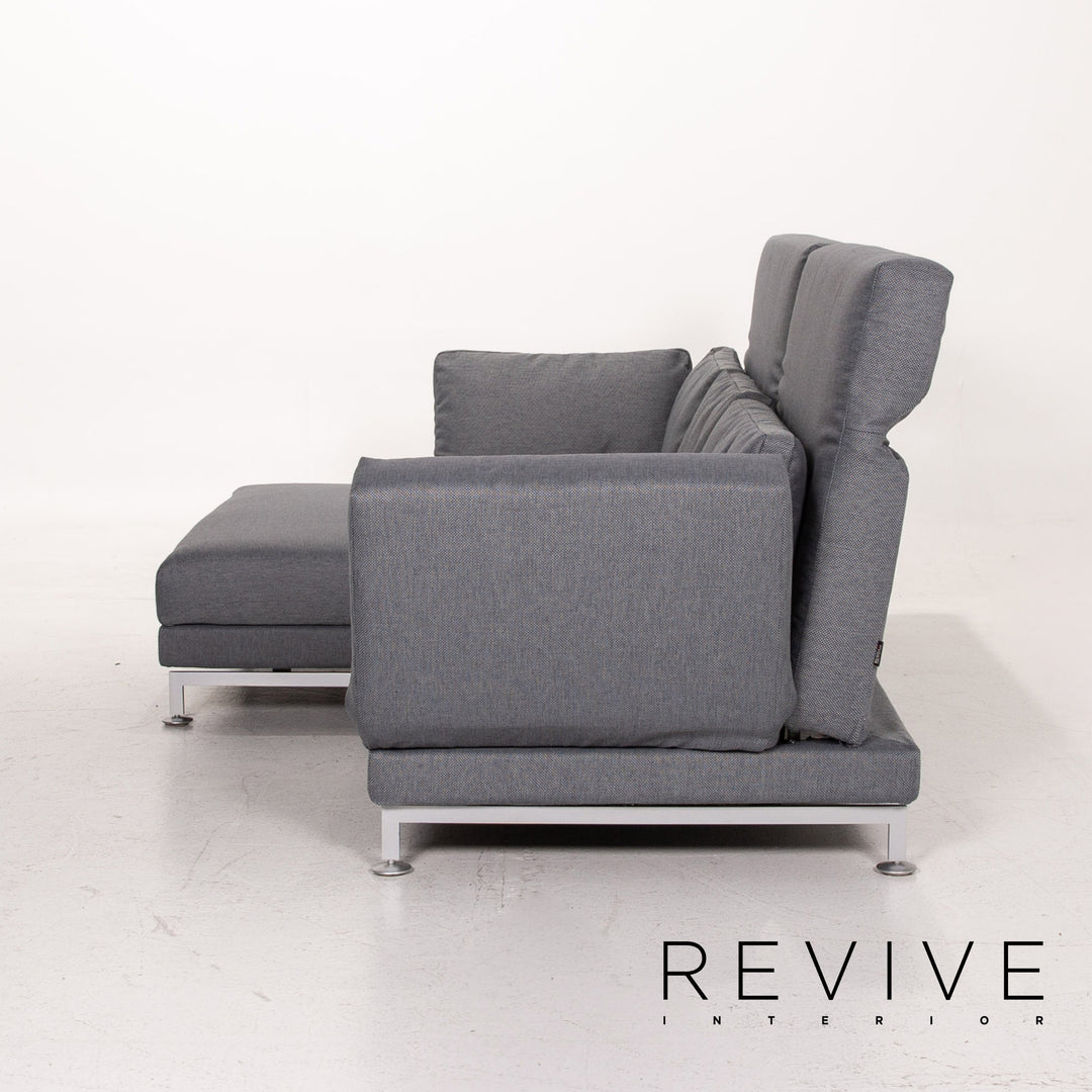 Brühl Moule Stoff Sofa Garnitur Graublau Funktion Relaxfunktion Schlaffunktion Schlafsofa 1x Ecksofa 1x Hocker #15551