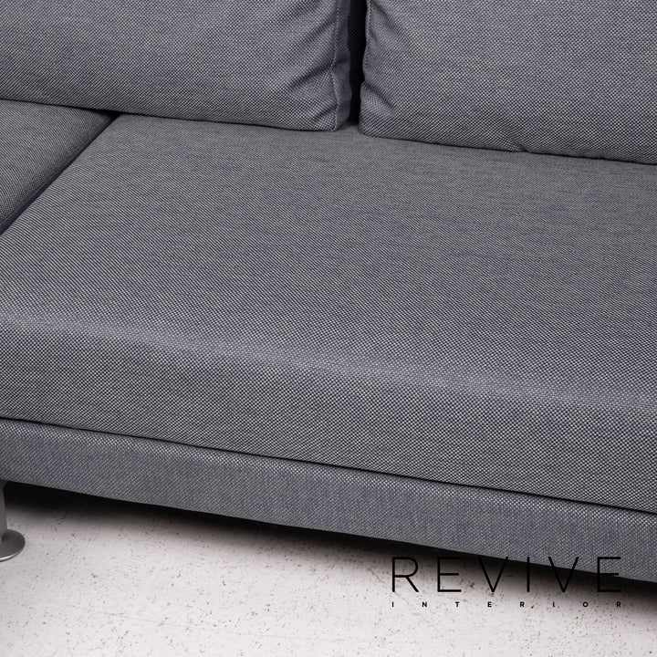 Brühl Moule Stoff Sofa Garnitur Graublau Funktion Relaxfunktion Schlaffunktion Schlafsofa 1x Ecksofa 1x Hocker #15551
