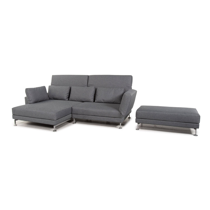 Brühl Moule Stoff Sofa Garnitur Graublau Funktion Relaxfunktion Schlaffunktion Schlafsofa 1x Ecksofa 1x Hocker #15551