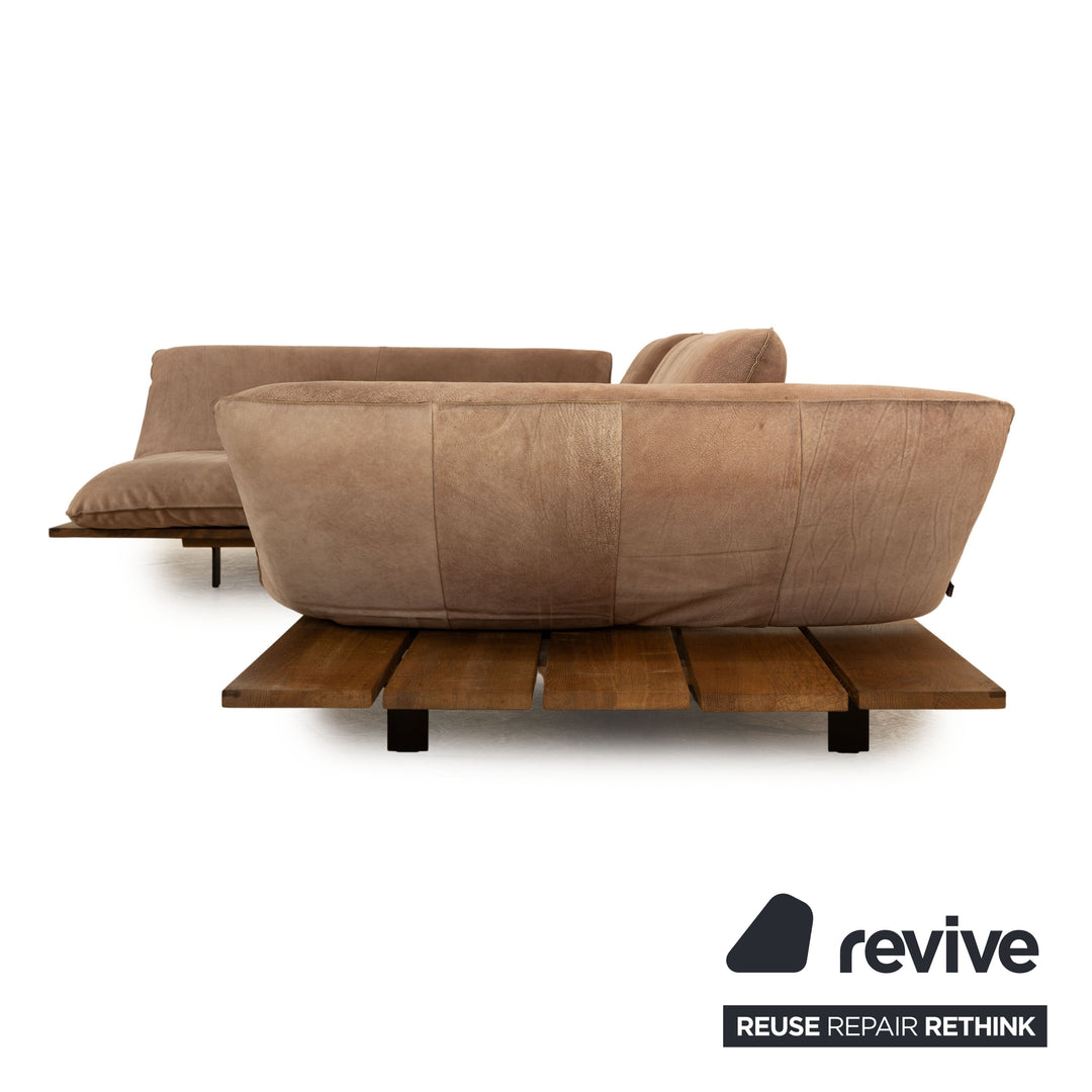 Bullfrog Akito Leather Corner Sofa Brown Beige Manual Function Smoked Oak Recamiere Left Sofa Couch