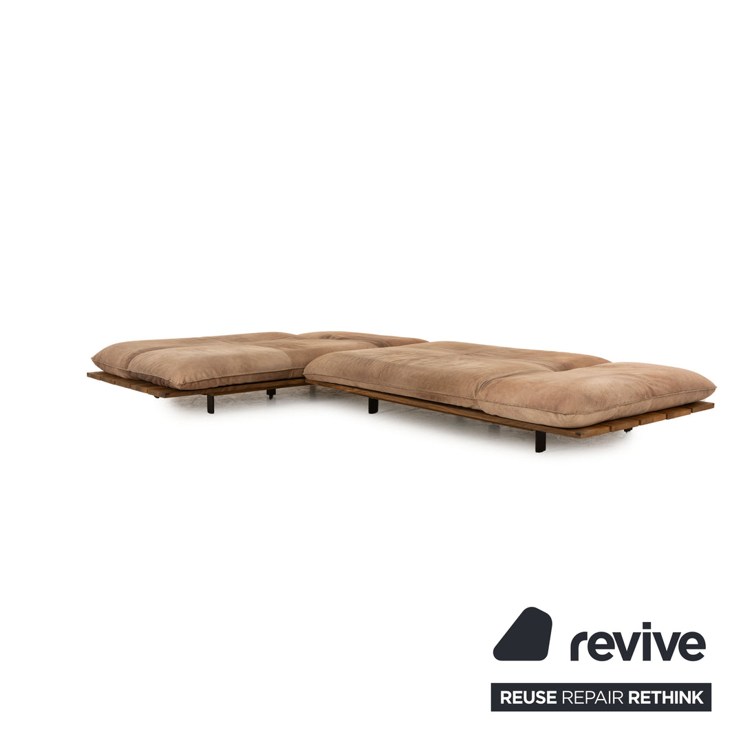 Bullfrog Akito Leather Corner Sofa Brown Beige Manual Function Smoked Oak Recamiere Left Sofa Couch