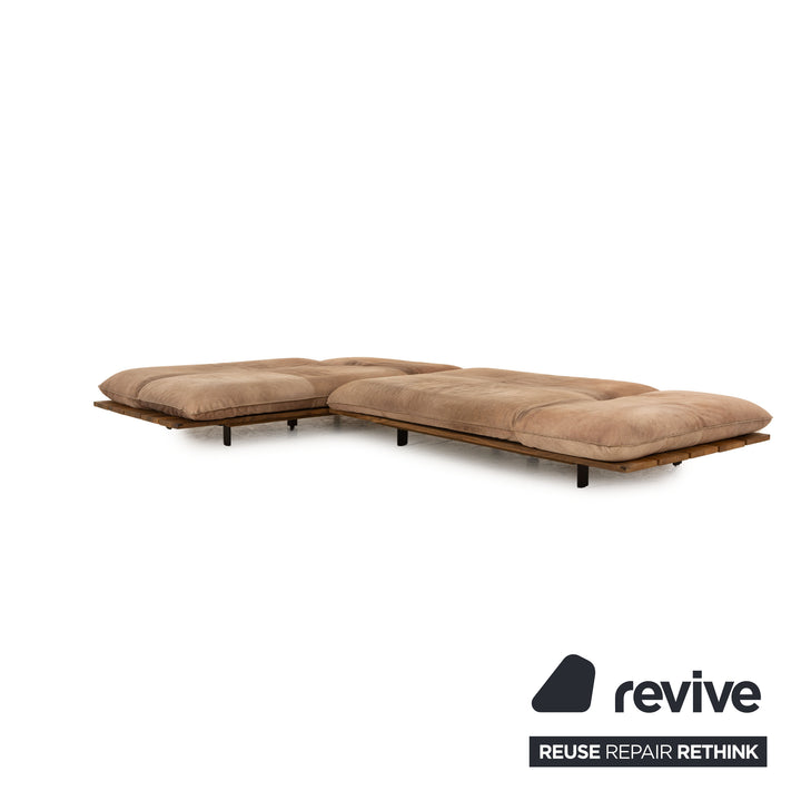 Bullfrog Akito Leather Corner Sofa Brown Beige Manual Function Smoked Oak Recamiere Left Sofa Couch