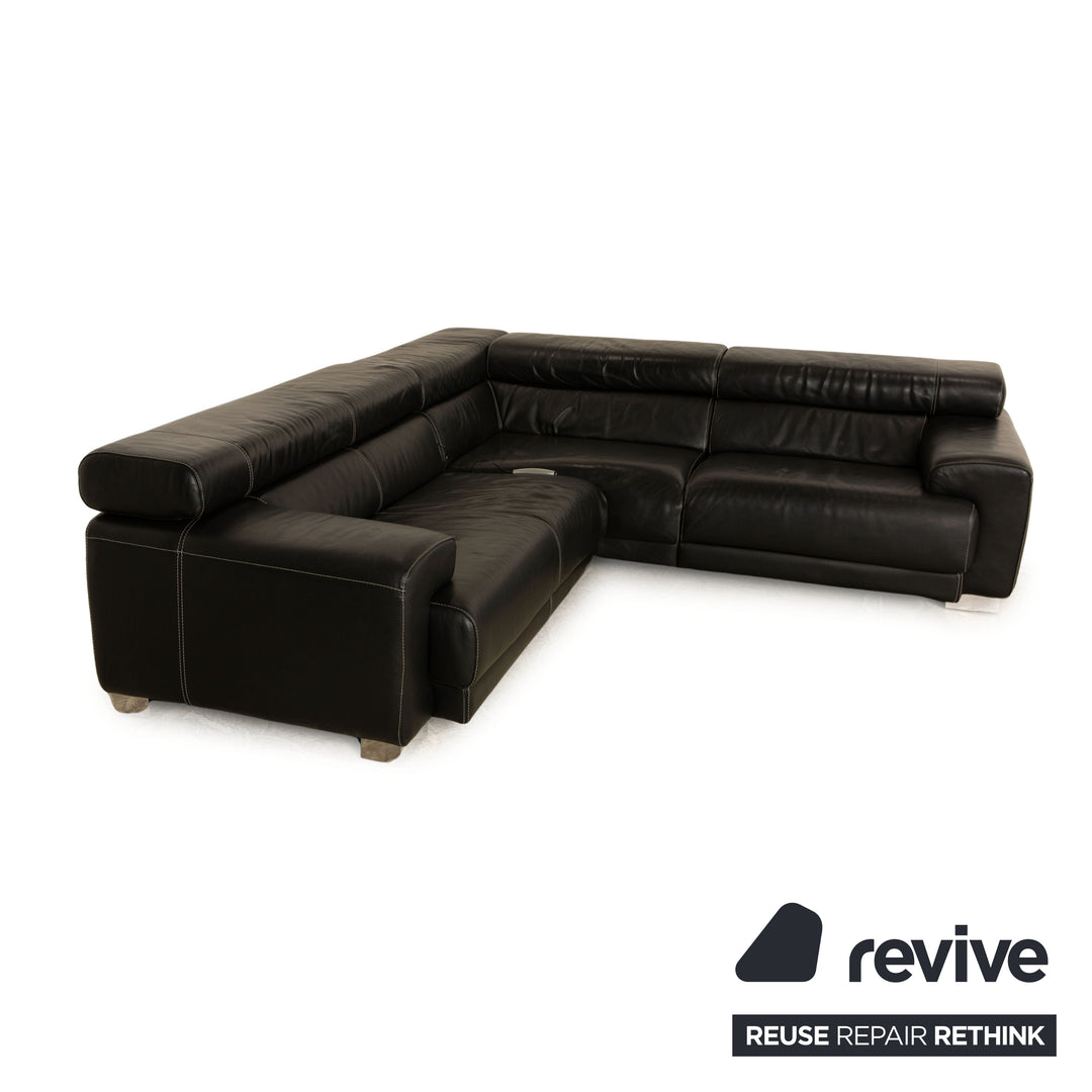 Calia Leder Ecksofa Schwarz elektrische Funktion Sofa Couch