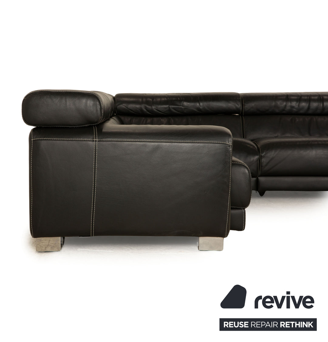 Calia Leder Ecksofa Schwarz elektrische Funktion Sofa Couch