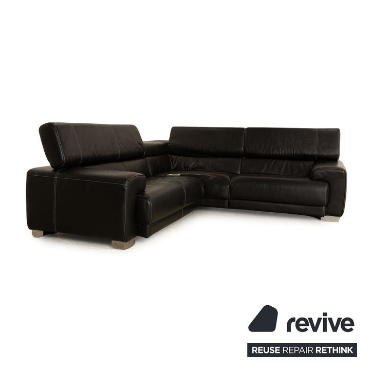 Calia Leder Ecksofa Schwarz elektrische Funktion Sofa Couch