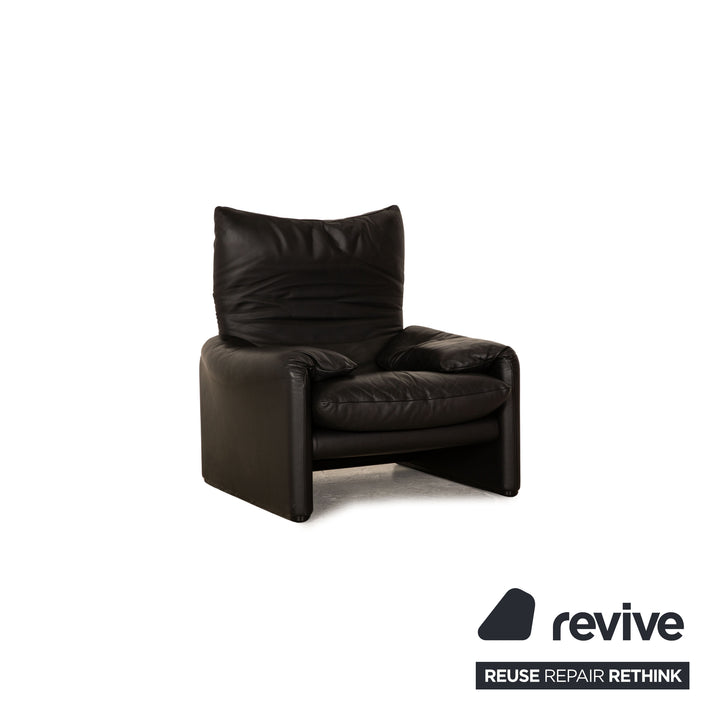 Cassina Maralunga ensemble canapé en cuir noir 2x fauteuil deux places fonction manuelle