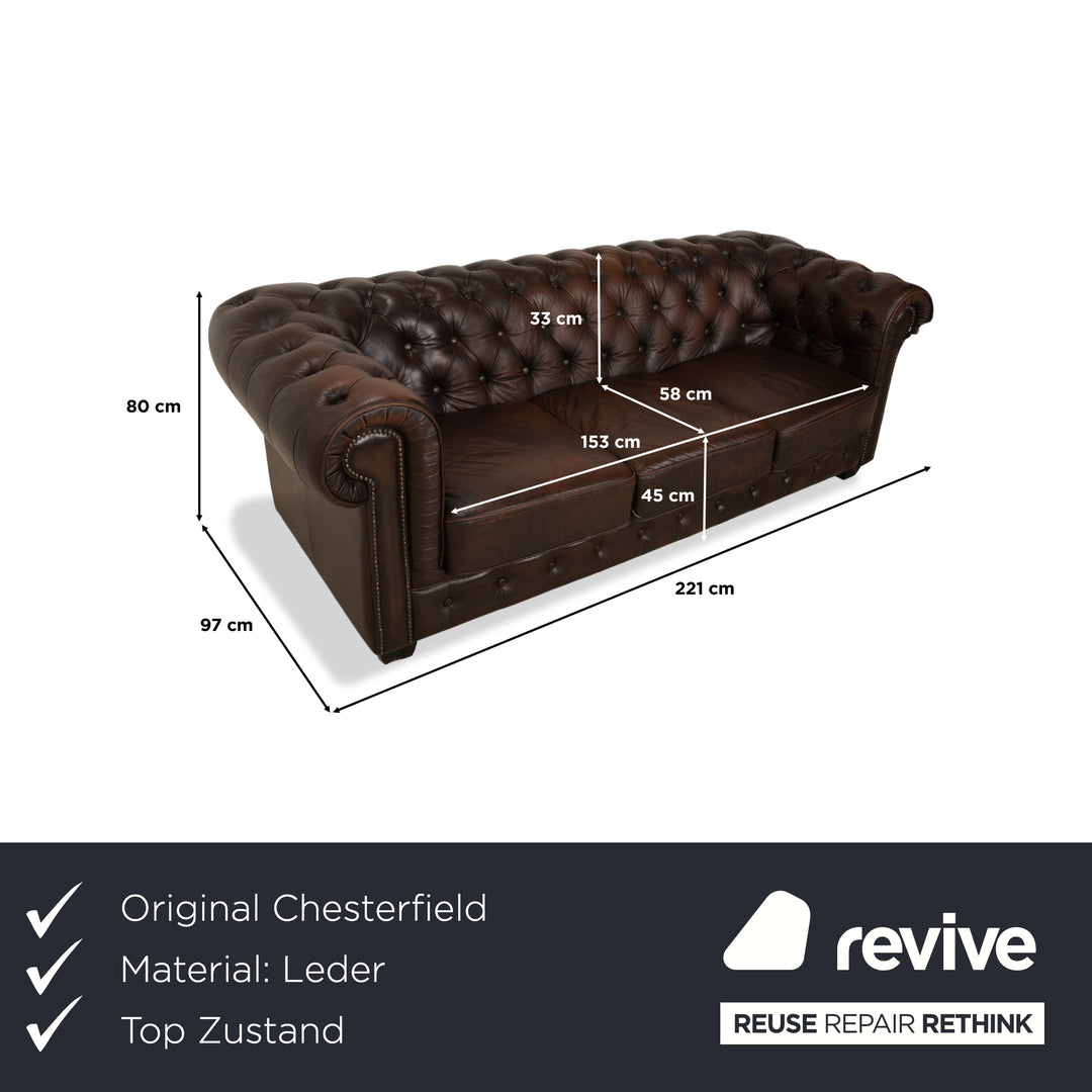 Chesterfield Leather Three Seater Brown Sofa Couch