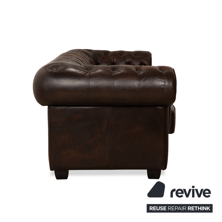 Chesterfield Leather Three Seater Brown Sofa Couch