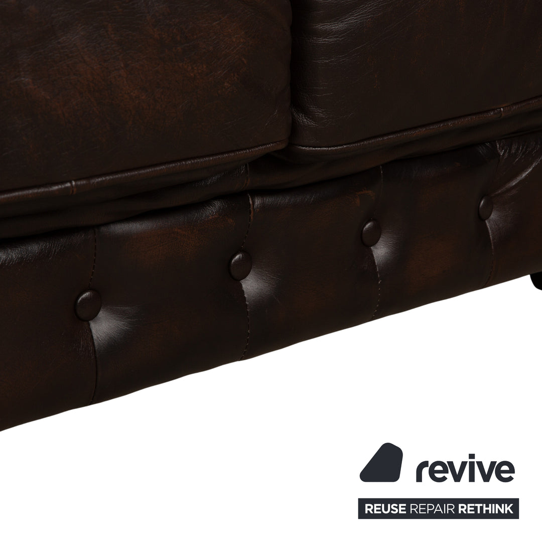 Chesterfield Leather Three Seater Brown Sofa Couch