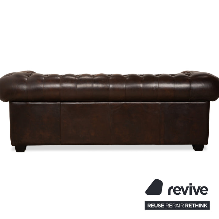 Chesterfield Leather Three Seater Brown Sofa Couch