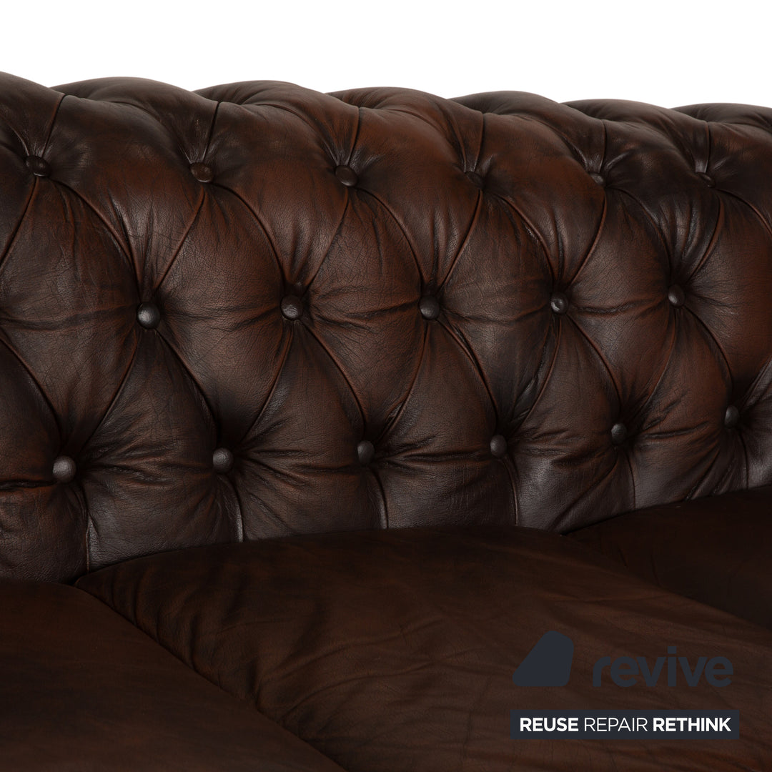 Chesterfield Leather Three Seater Brown Sofa Couch