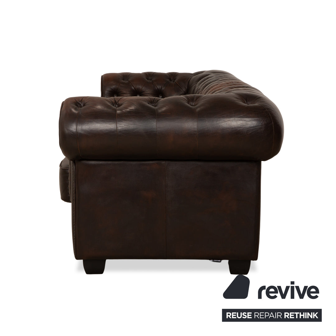 Chesterfield Leather Three Seater Brown Sofa Couch