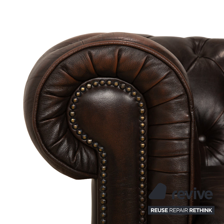 Chesterfield Leather Three Seater Brown Sofa Couch