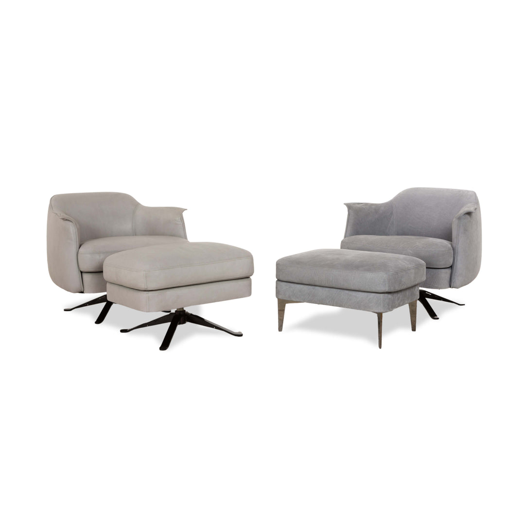 Ensemble fauteuil en cuir Cierre Boheme gris avec tabouret