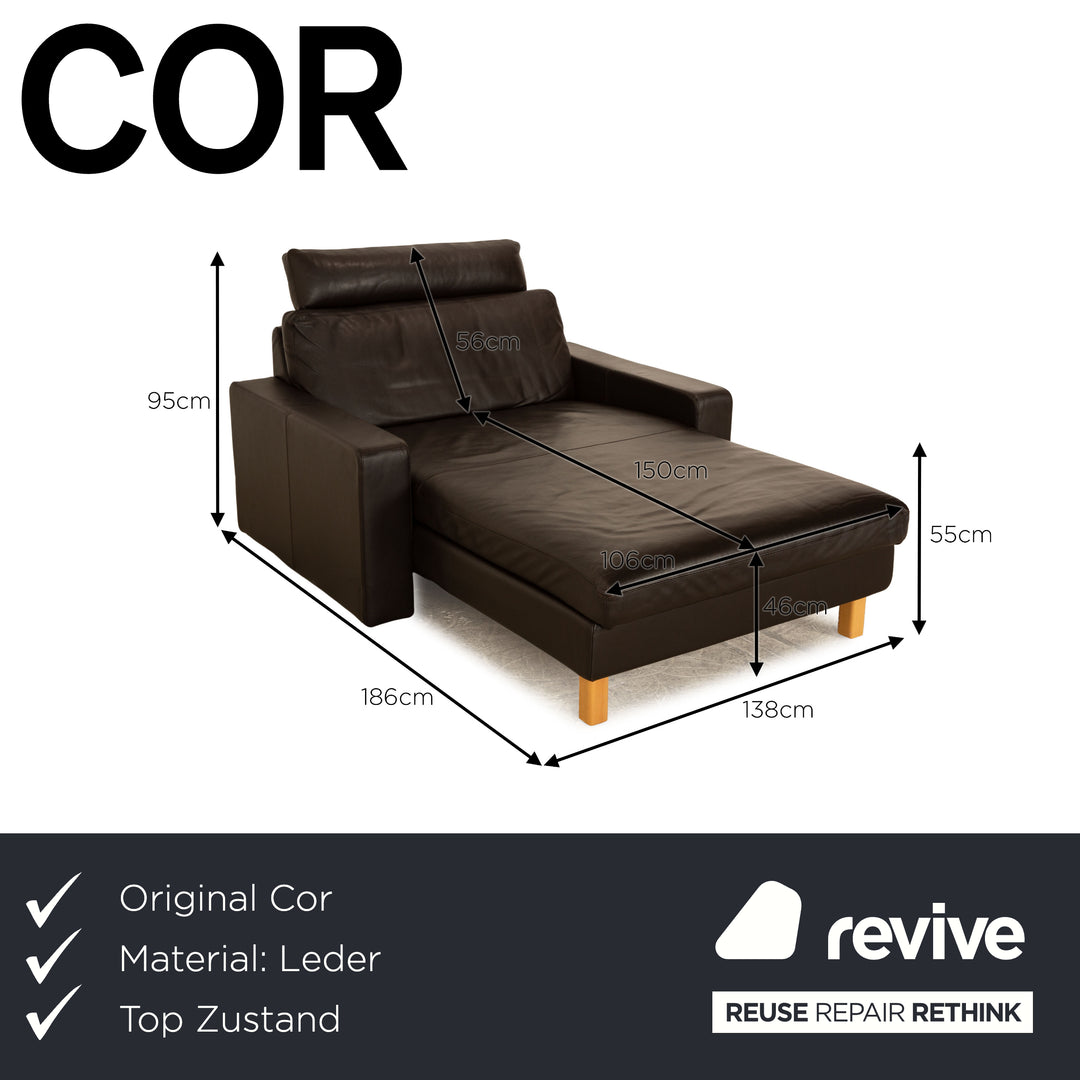 Cor Conseta chaise longue en cuir marron foncé