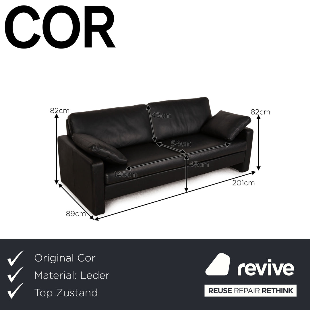Cor Conseta Leather Two Seater Black Sofa Couch