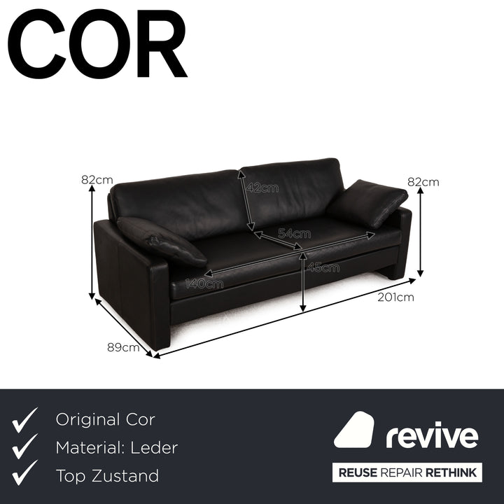 Cor Conseta Leather Two Seater Black Sofa Couch