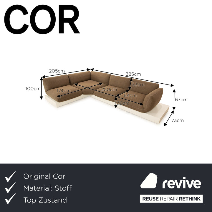 Cor Jalis Stoff Ecksofa Braun Sofa Couch inkl. Couchtisch