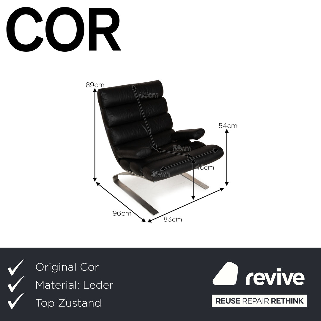 Cor Sinus Leather Armchair Black incl. Stool