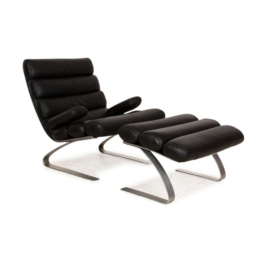 Cor Sinus Leather Armchair Black incl. Stool