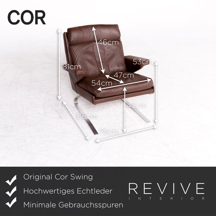 Fauteuil en cuir Cor Swing marron par Reinhold Adolf chaise en cuir véritable #8620