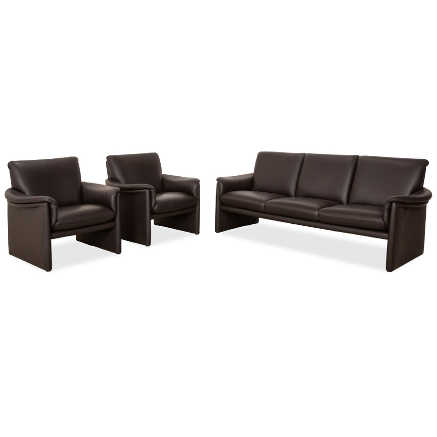 COR Zento Garnitur Leder Dreisitzer & 2x Sessel Dunkelbraun Kastanie Kaffee Sofa Couch