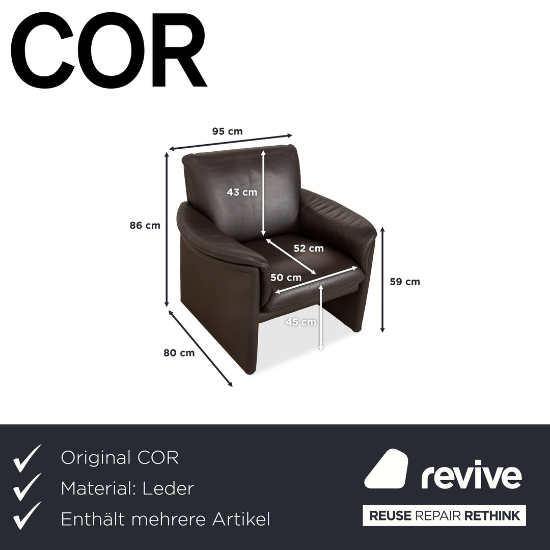COR Zento Garnitur Leder Dreisitzer & 2x Sessel Dunkelbraun Kastanie Kaffee Sofa Couch