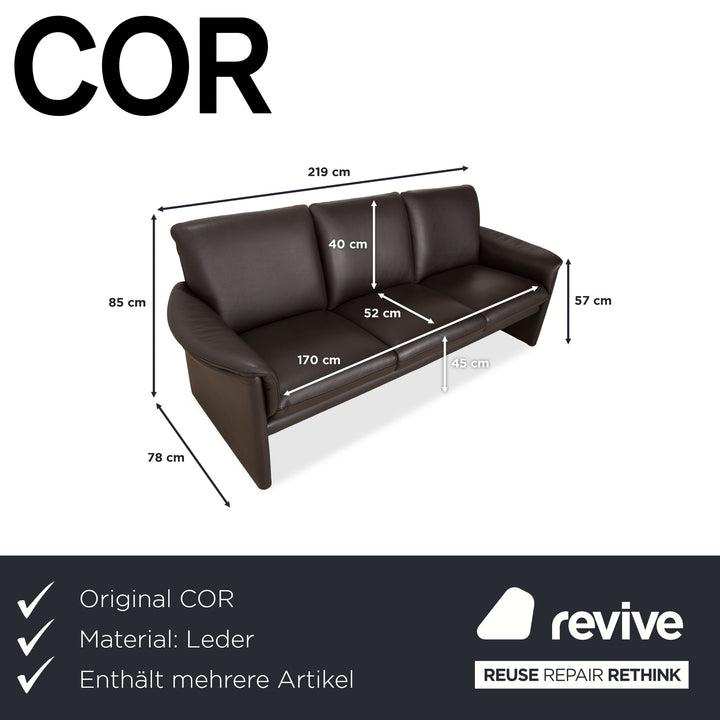 COR Zento Garnitur Leder Dreisitzer & 2x Sessel Dunkelbraun Kastanie Kaffee Sofa Couch