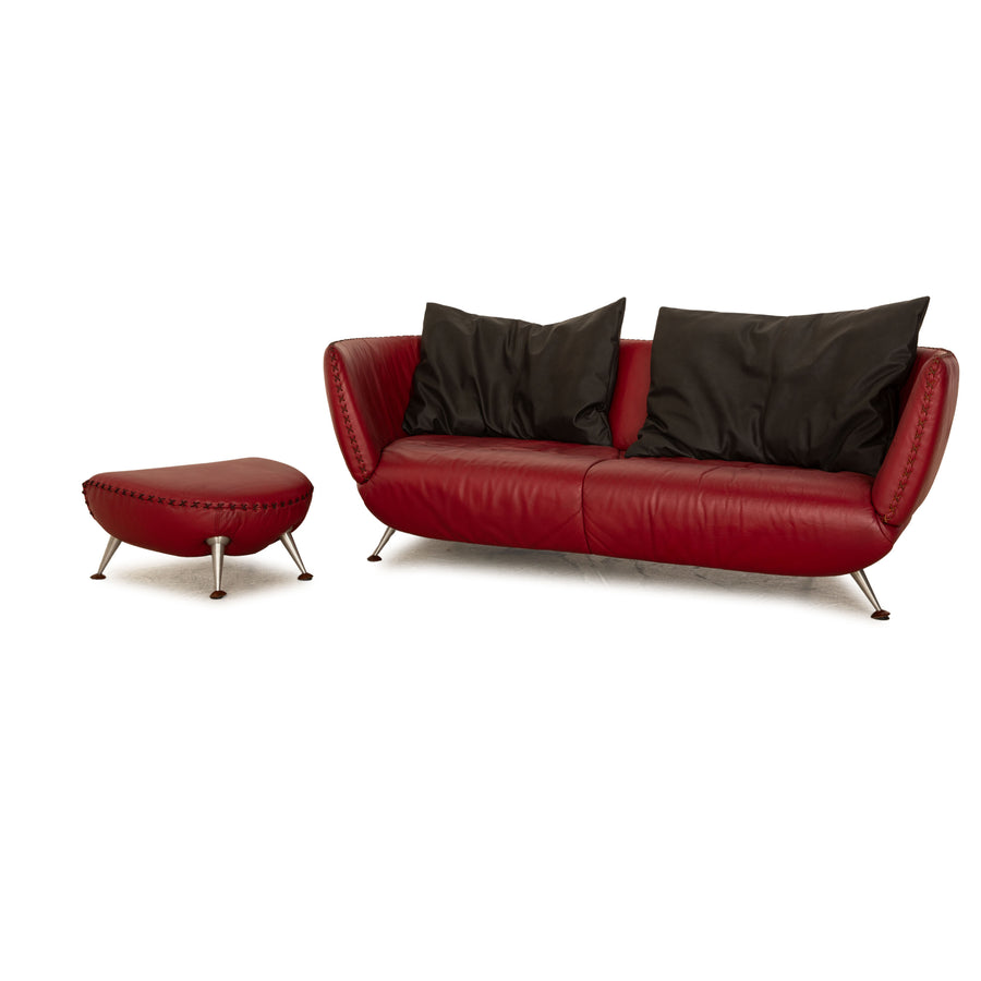 de Sede DS 102 Leder Sofa Garnitur Rot Dreisitzer Hocker Couch