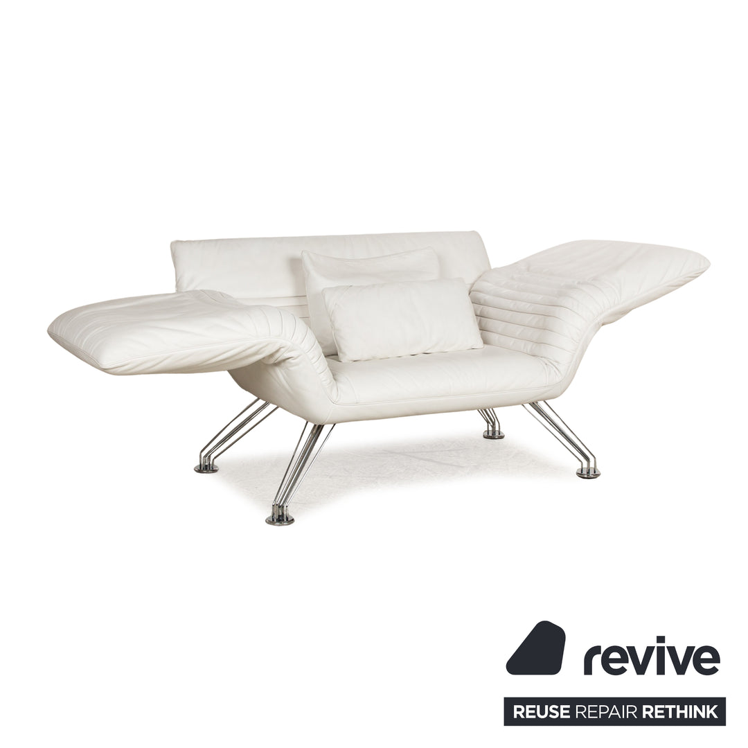 de Sede DS 142 Wing Chaise Longue en Cuir Blanc Fauteuil Canapé Pieds Chromés Fonction Manuelle