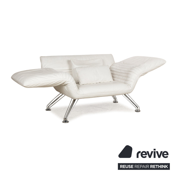 de Sede DS 142 Wing Chaise Longue en Cuir Blanc Fauteuil Canapé Pieds Chromés Fonction Manuelle
