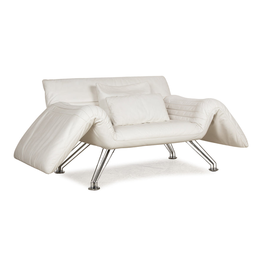 de Sede DS 142 Wing Chaise Longue en Cuir Blanc Fauteuil Canapé Pieds Chromés Fonction Manuelle