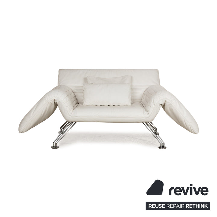 de Sede DS 142 Wing Chaise Longue en Cuir Blanc Fauteuil Canapé Pieds Chromés Fonction Manuelle