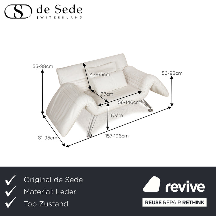 de Sede DS 142 Wing Chaise Longue en Cuir Blanc Fauteuil Canapé Pieds Chromés Fonction Manuelle