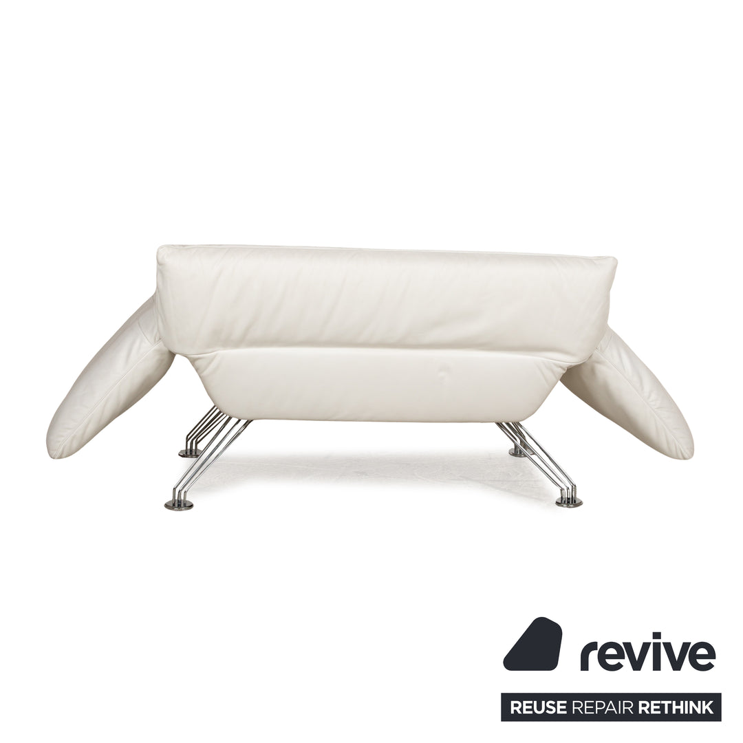 de Sede DS 142 Wing Chaise Longue en Cuir Blanc Fauteuil Canapé Pieds Chromés Fonction Manuelle