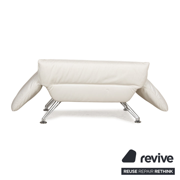 de Sede DS 142 Wing Chaise Longue en Cuir Blanc Fauteuil Canapé Pieds Chromés Fonction Manuelle
