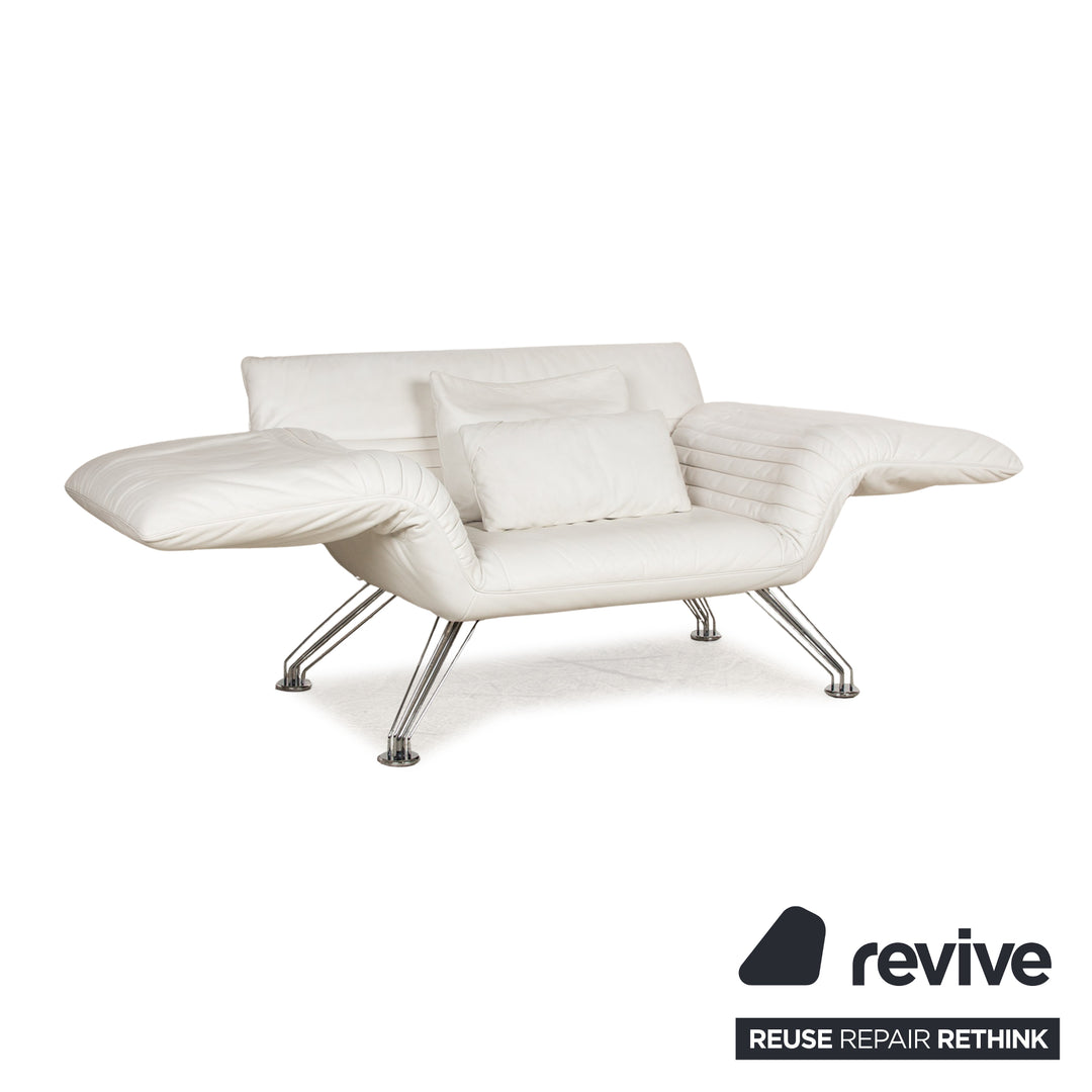 de Sede DS 142 Wing Chaise Longue en Cuir Blanc Fauteuil Canapé Pieds Chromés Fonction Manuelle
