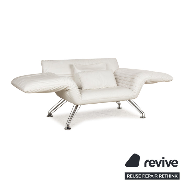 de Sede DS 142 Wing Chaise Longue en Cuir Blanc Fauteuil Canapé Pieds Chromés Fonction Manuelle