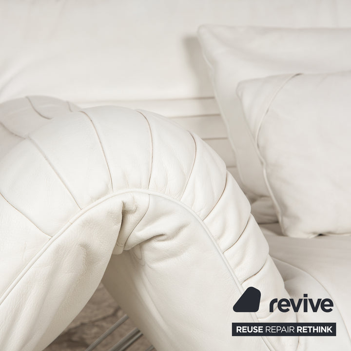 de Sede DS 142 Wing Chaise Longue en Cuir Blanc Fauteuil Canapé Pieds Chromés Fonction Manuelle