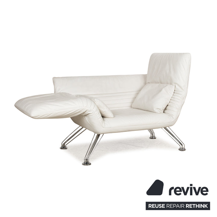 de Sede DS 142 Wing Chaise Longue en Cuir Blanc Fauteuil Canapé Pieds Chromés Fonction Manuelle