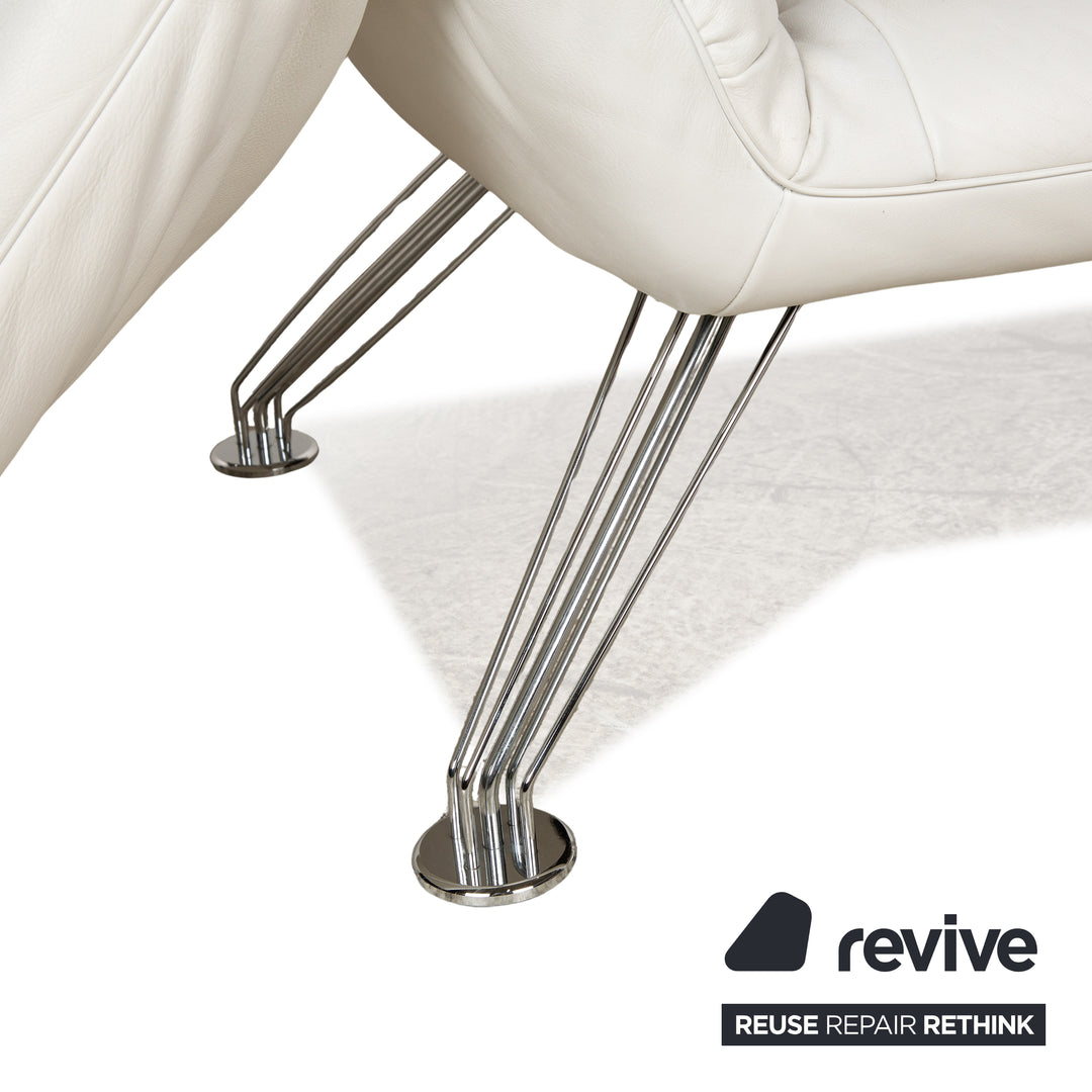 de Sede DS 142 Wing Chaise Longue en Cuir Blanc Fauteuil Canapé Pieds Chromés Fonction Manuelle