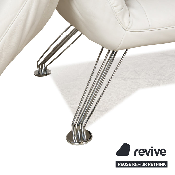 de Sede DS 142 Wing Chaise Longue en Cuir Blanc Fauteuil Canapé Pieds Chromés Fonction Manuelle